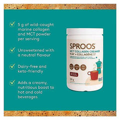 Sproos MCT Collagen Creamer | 5 G Wild-Caught Marine Collagen, 5 G MCT Powder | Dairy Free - 220g Tub