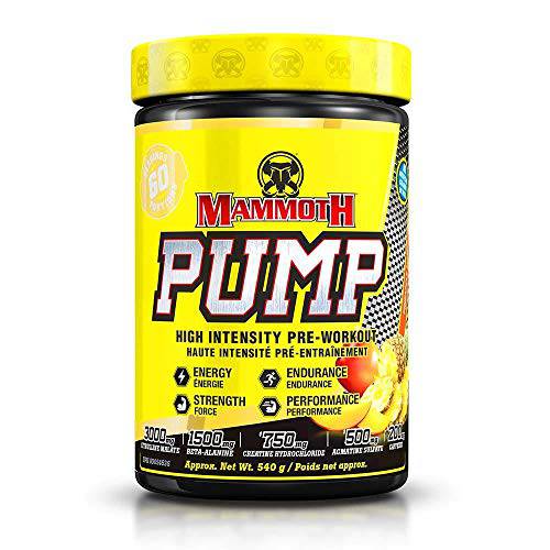 MAMMOTH PUMP – Pre Workout Powder, Superior Muscle Pumps, Increase Strength & Endurance, Explosive Power & Energy Supplement, Heightened Focus, Quick Recovery, Reduced Soreness, 60 serve - Pineapple Mango