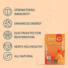 Ener-C Orange Multivitamin Drink Mix, 1000mg Vitamin C, Non-GMO, Vegan, Real Fruit Juice Powders, Natural Immunity Support, Electrolytes, Gluten Free, 1-Pack of 30 Orange