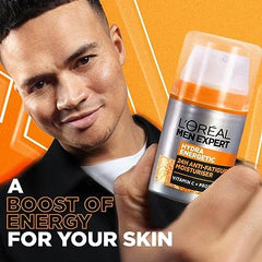 L'Oréal Paris Men Expert Hydra Energetic Face Cream with Vitamin C + Protein, 24HR Non-greasy Face Moisturizer for Men, For Dry and Dull Skin, Reduces look of fine lines & dark circles, Dermatologist Tested, 50ml