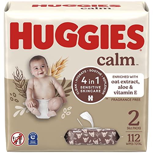 Huggies Calm Baby Wipes, Unscented, 2 Push Button Packs (112 Wipes Total)