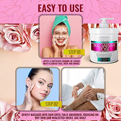 Advanced Clinicals Bulgarian Rose Anti Aging Rescue Cream Face & Body Moisturizing Skin Care Lotion, Brightening Skincare Moisturizer For Dry Skin, Age Spots, & Improving Skin Radiance, Large 16 Oz