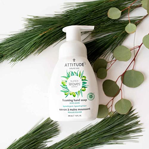 ATTITUDE Foaming Hand Soap, EWG Verified, Plant and Mineral-Based Ingredients, Vegan and Cruelty-free Personal Care Products, Olive Leaves, 295 ml