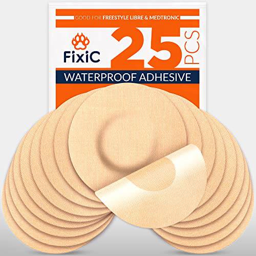 Fixic Freestyle Adhesive Patch 25 PCS – Good for Libre 1, 2, 3 – Enlite – Guardian – NO Glue in The Center of The Patch – Pre-Cut Back Paper – Long Fixation for Your Sensor! (Tan)