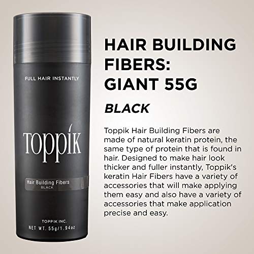 TOPPIK Hair Building Fibers for Instantly Fuller Hair, Black, 55 g, Fill In Fine or Thinning Hair, Instantly Thicker Looking Hair, Multiple Shades for Men & Women