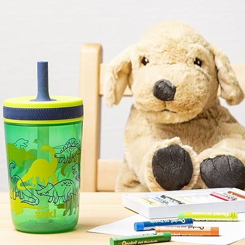 Zak Designs Kelso 15 oz Tumbler Set, (Dino Camo) Non-BPA Leak-Proof Screw-On Lid with Straw Made of Durable Plastic and Silicone, Perfect Baby Cup Bundle for Kids (2pc Set)