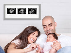 Pearhead Triple Sonogram Pregnancy Keepsake Frame, Watch Baby Grow Through all Three Trimesters - Great Gift For Expecting Parents, Grey