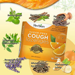 Herbion Naturals Sugar-Free Cough Lozenges with Natural Orange Flavour, 18 Lozenges - Relieves Cough, Clears Nasal Congestion, Soothes Sore Throat; For Adults and Children 12 years and above, 18 Count (Pack of 1)