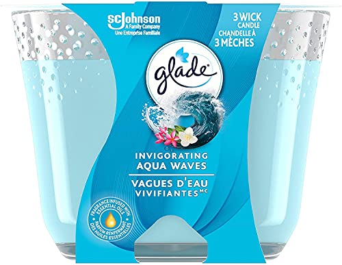 Glade Scented Candle, Aqua Waves, 3-Wick Candle, Air Freshener Infused with Essential Oils for Home Fragrance, 3 Count