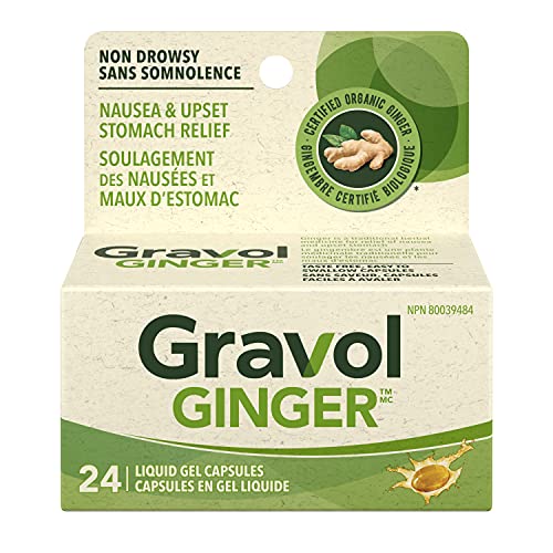 Gravol Ginger Liquid Gel Capsules, Nausea & Upset Stomach Relief, Non-Drowsy, 24 Capsules