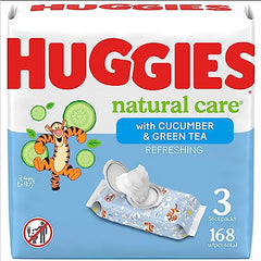 HUGGIES Baby Wipes, Huggies Natural Care Refreshing, SCENTED, Hypoallergenic, 3 Flip-Top Packs, 168 Count