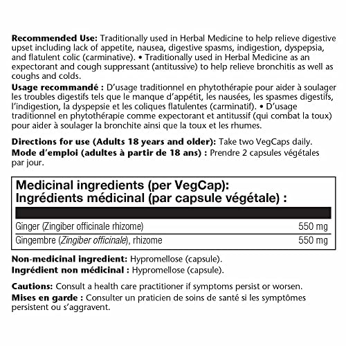 SOLARAY Ginger Root, 550mg | Digestion & Joint Health | Zingiber Officinale, Whole Root | Dietary Supplement | Non-GMO, Vegan, Lab Verified | 180 VegCaps