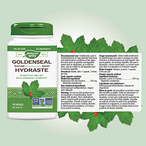 Nature's Way Goldenseal Root – Relieve digestive upset - Aid Digestion – Mild Laxative - Non-GMO - 100 Vegetarian Capsules, Value Size