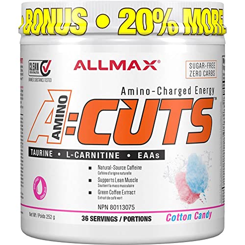 ALLMAX Nutrition ACUTS - Amino Acid Powder Supplement with Taurine, L-Carnitine, Green Coffee Bean Extract - Cotton Candy - 252 g