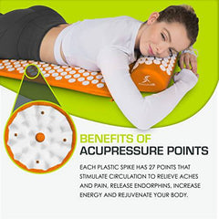 ProSource Acupressure Mat and Pillow Set for Back/Neck Pain Relief and Muscle Relaxation, Orange