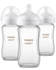 Philips Avent Glass Natural Baby Bottle With Natural Response Nipple, 8oz, 3 pack, SCY913/03, Clear