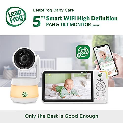 LeapFrog LF925HD 1080p WiFi Remote Access 360 Degree Pan & Tilt Video Baby Monitor with 5” High Definition 720p Display, Night Light, Color Night Vision (White), One Size