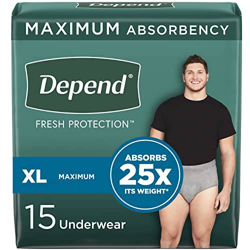 Depend Fresh Protection Adult Incontinence Underwear for Men (Formerly Depend Fit-Flex), Disposable, Maximum, Extra-Large, Grey, 15 Count