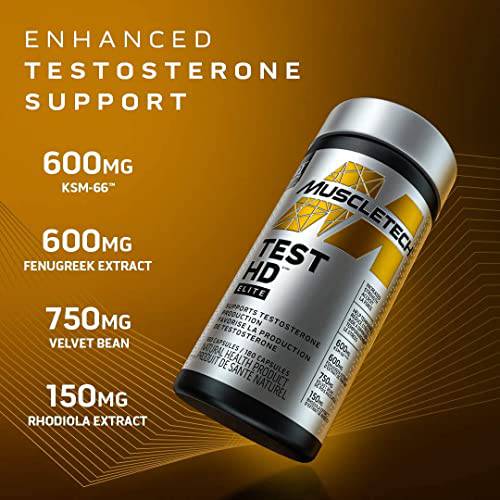 Muscletech Testosterone Booster for Men, MuscleTech Test HD Elite, Tribulus Terrestris for Men, Increased Strength & Test Booster for Men, Boron Supplement for Men, 180 Capsules (Pack of 1)