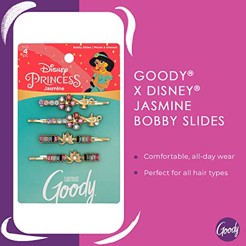 GOODY Bobby Pins - 4 Count, Disney Princess, Jasmine - Slideproof Rhinestone Bobbies - Hair Accessories for Men, Women, Boys & Girls - Style With Ease & Keep Your Hair Secured - For All Hair Types