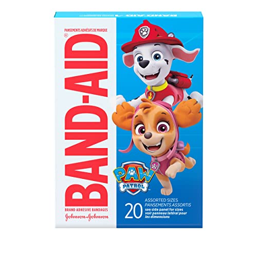 Band-Aid Brand Adhesive Bandages for Minor Cuts & Scrapes, Wound Care Featuring Nickelodeon Paw Patrol Characters for Kids and Toddlers, Assorted Sizes 20 ct