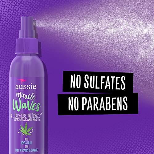 Aussie Miracle Waves Frizz-Fighting Spray with Hemp Seed Oil, Paraben Free, Sulfate Free, 5.7 fl. oz. Purple and Green,1