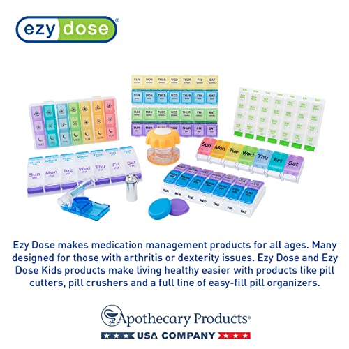 EZY DOSE Weekly (7-day) Push Button Pill Organizer and Planner (XL), Arthritis Friendly, X-Large, Assorted Colors