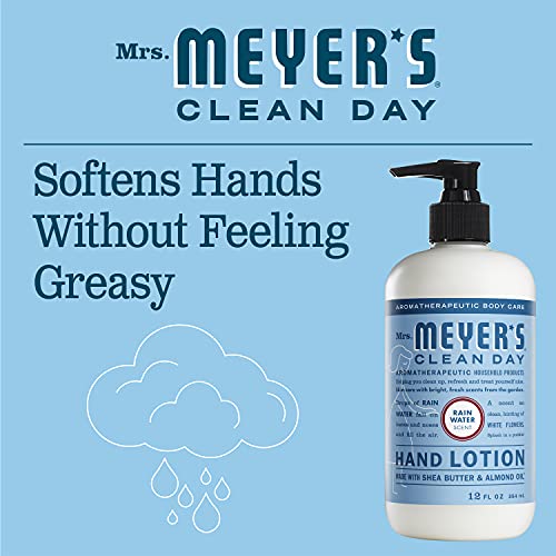 Mrs. Meyer's Clean Day Hand Lotion, Hand Cream for Dry Hands, Non-Greasy Moisturizer Made with Essential Oils, Cruelty Free Formula, Rain Water Scent, 354 ml Bottle