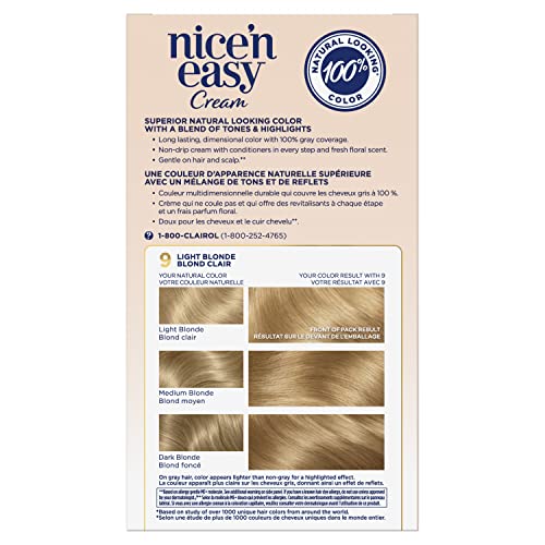 Clairol Nice'n Easy Permanent Hair Dye, 9 Light Blonde Hair Color, 1 Count