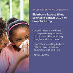 Nature's Way Kids Sambucus Cold and Flu Care – Elderberry Syrup with Echinacea and Propolis - Used in Herbal Medicine to Help Relieve Symptoms (Coughs and Sore Throats) in Children, 120 ml