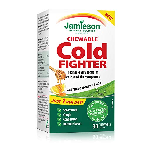 Jamieson Cold Fighter Chewable - With Echinacea, Ginger, Vitamin C and Zinc, Gluten-Free, 30 Count (Pack of 1)