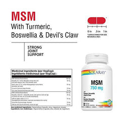 SOLARAY – MSM, 750mg | Turmeric, Boswellia & Devil’s Claw | Bone & Joint Health | Dietary Supplement | Non-GMO, Vegan, Lab Verified | 90 Vegetarian Capsules