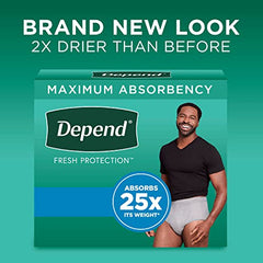 Depend Fresh Protection Adult Incontinence Underwear for Men (Formerly Depend Fit-Flex), Disposable, Maximum, Small/Medium, Grey, 19 Count