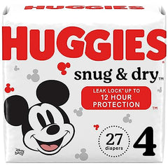 HUGGIES Diapers Size 4 - Huggies Snug & Dry Disposable Baby Diapers, 27ct, Jumbo Pack