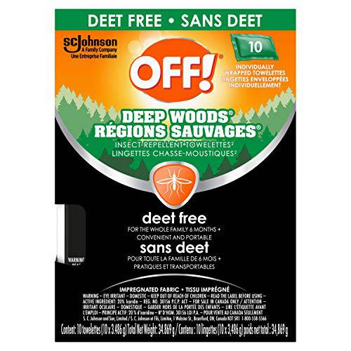 OFF Deep Woods Deet Free Insect and Mosquito Repellent Towelettes, Bug Spray Wipes for Camping, Bug Repellent Safe for Clothing, 10 Ct, (Packaging May Vary)