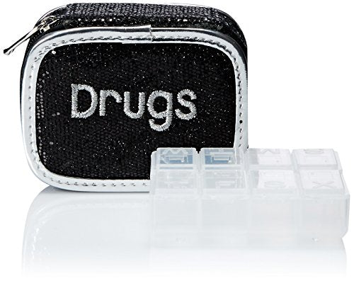 MIAMICA Zippered Pill Case, Black Glitter, One Size, Miamica Pill Case Packing Organizer