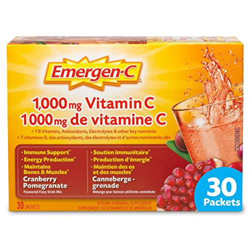 Emergen-C 1000mg Vitamin C Powder Supplement, Drink Mix with Electroyltes, Immune System Booster, Cranberry Pomegranate, 30 Packets