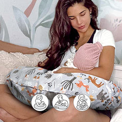 Boppy Nursing Pillow Original Support, Gray Forest Animals, Ergonomic Nursing Essentials for Bottle and Breastfeeding, Firm Fiber Fill, with Removable Nursing Pillow Cover, Machine Washable