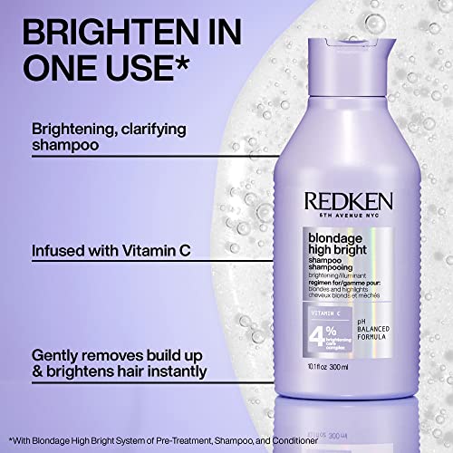 Redken Blondage High Bright Shampoo, Brightens and Lightens Color-Treated and Natural Blonde Hair Instantly, Infused with Vitamin C,300 ml.