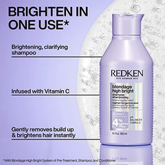 Redken Blondage High Bright Shampoo, Brightens and Lightens Color-Treated and Natural Blonde Hair Instantly, Infused with Vitamin C,300 ml.