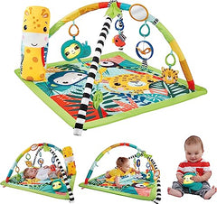 Fisher-Price 3-in-1 Baby Gym, Newborn to Toddler Tummy Time Play Mat with 5 Sensory Toys Lights & Sounds and Adjustable Arch, Rainforest