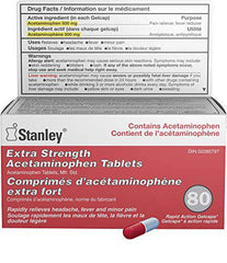 Stanley Pharmaceuticals Extra Strength Acetaminophen, Rapid Action, Relieves Fever and Minor Pain, 500mg, 80 Gelcaps