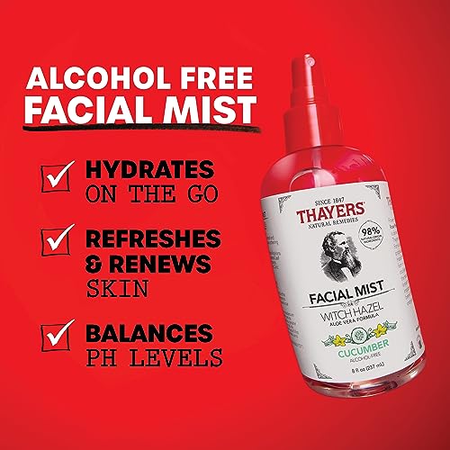 THAYERS Alcohol-Free Witch Hazel Cucumber Face Mist Toner Skin Care with Aloe Vera, Natural Gentle Facial Toner, for All Skin Types, 237mL