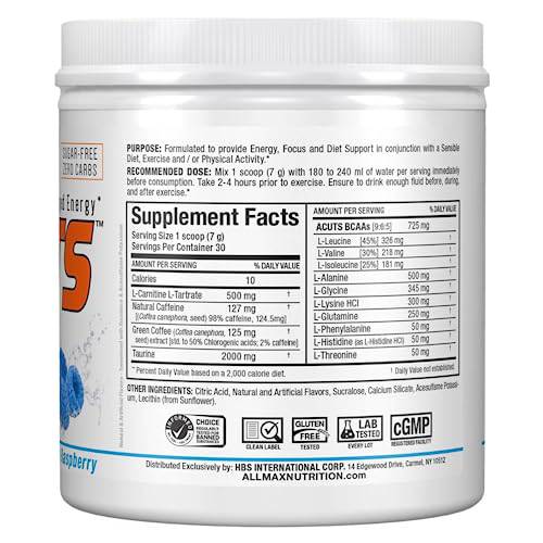 ALLMAX Nutrition ACUTS - Amino Acid Powder Supplement with Taurine, L-Carnitine, Green Coffee Bean Extract - Blue Raspberry - 252 g