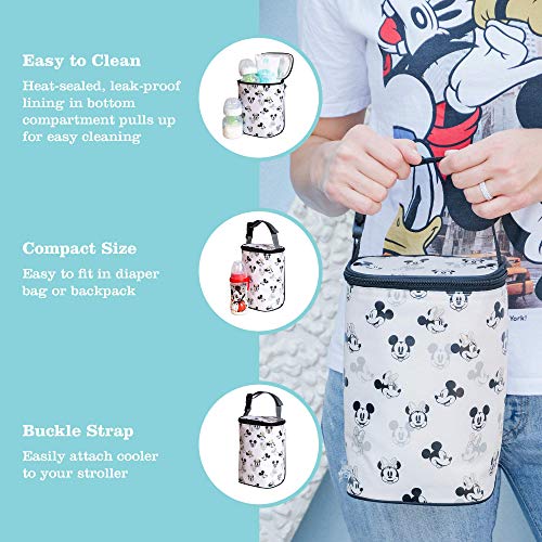Disney Baby by J.L. Childress TwoCOOL Breastmilk Cooler - Double Baby Bottle & Food Bag - Ice Pack Included - Fits 2-4 Bottles - Insulated & Leak Proof Bottle Bag - Mickey Minnie Ivory