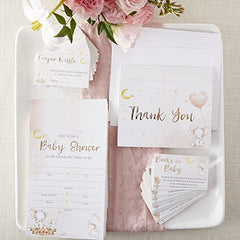 Elephant Baby Shower Invitation & Thank You Card Bundle - Pink (Set of 25)