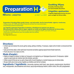 Preparation H Soothing Wipes for Hemorrhoid Cleansing with Aloe and Witch Hazel, Flushable, 48-Count