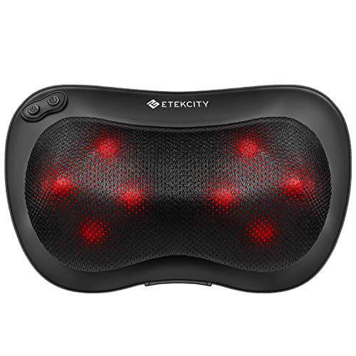 Etekcity Back Neck Massager Shiatsu Kneading Massage Pillow with 8 Heated Bi-directional Nodes Body Lower Back Shoulder, Adjustable Intensity with Heat, Gifts for Family, 2-Year Warranty, FDA Approved, Black