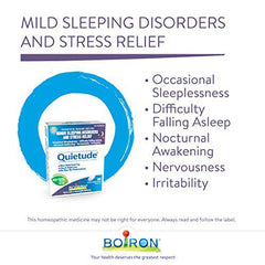 Boiron Quietude 90 tablets, Great for sleep and minor sleeping disorders (restlessness, difficulty falling asleep, nocturnal awakening, occasional sleeplessness) and nervousness (hypersensitivity, irritability). Homeopathic Medicine.