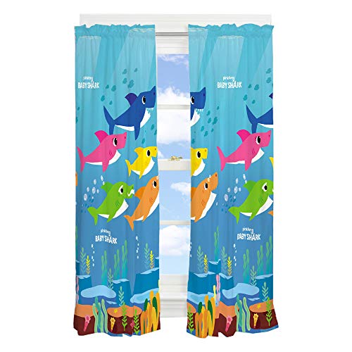 Franco Kids Room Microfiber Window Curtain Panels Drapes Set, 82 in x 63 in, Baby Shark